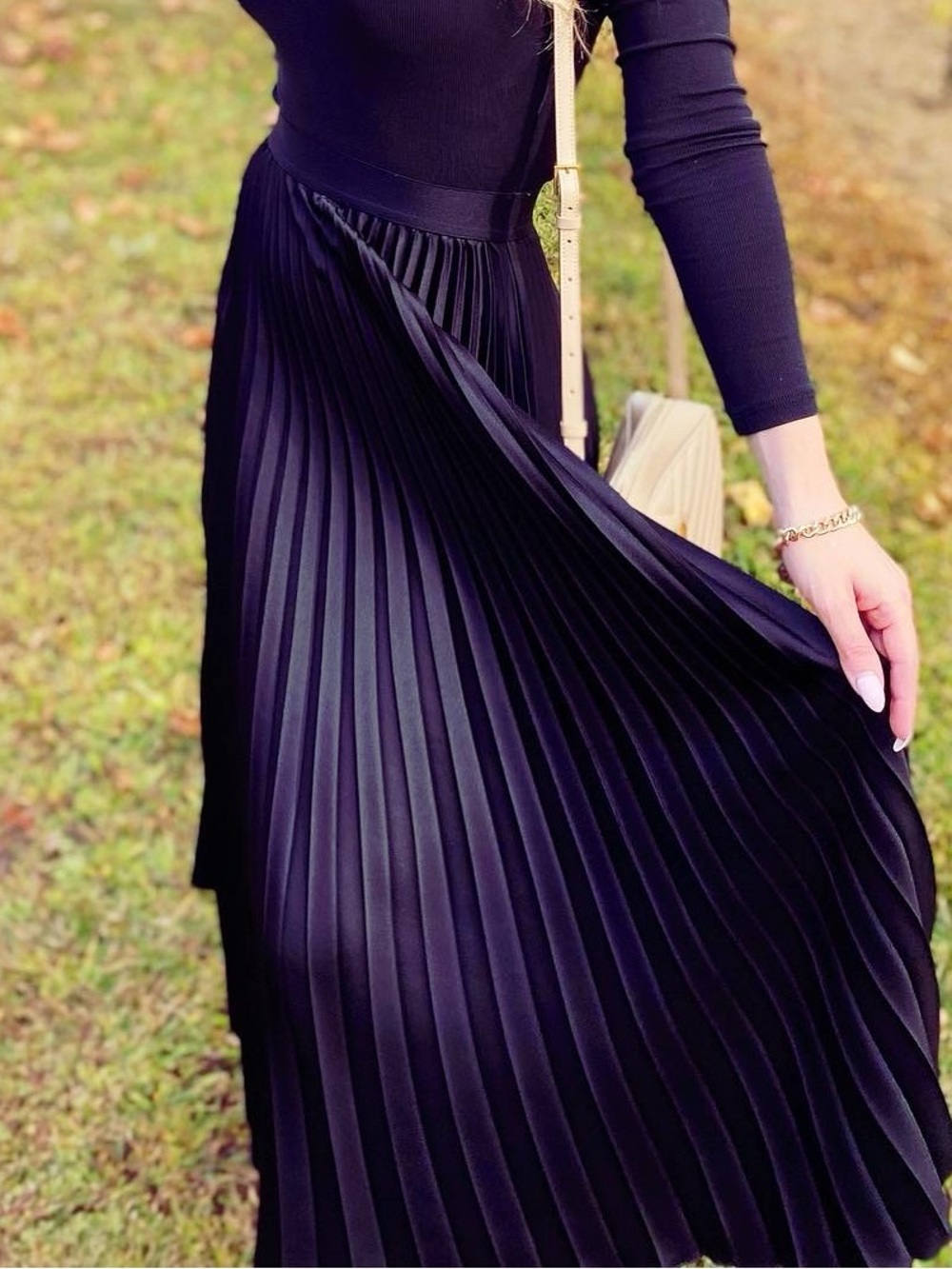 H&M Black Pleated Maxi Skirt